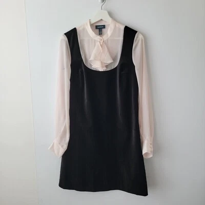 Modcloth Oh-My Mod Twofer Dress sz s  Black Velvet Shift Ruffle Neckline Retro - Image 1 of 4