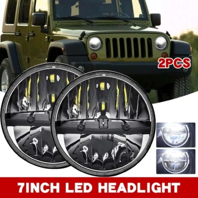 Paar 7 Zoll LED Scheinwerfer Hi/Lo Projektor für Jeep Wrangler JK CJ Mercedes G - Bild 1 von 4