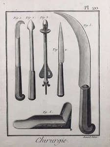 Surgery Surgical 1779 Scalpel Instrument Rare Engraving Encyclopédie Diderot - Picture 1 of 2