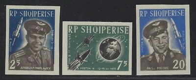 1963 Albania Scott #654a-656a - Imperf Vostoks 3 & 4 Space Flight Set of 3 - MNH - Image 1 of 2
