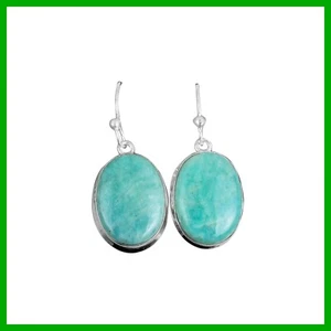 925 Sterling Silver Amazonite Gemstone Dangle Drop Heart Chakra Earrings Jewelry - Picture 1 of 7