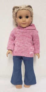 Muñeca American Girl 18" Cabello Rubio Ojos Marrones Trenzas Rosa Suéter Pantalones Azules - Imagen 1 de 13
