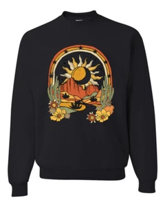 Adventure Sun With Cacti In the Desert With Flowers Unisex Crewneck Sweatshirt - Picture 1 of 15