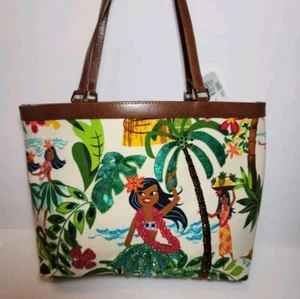 ISABELLA FIORE HULA GIRL HAWIIAN FLORAL,BEADED,MULTI MEDIA APPLIQUE,HANDBAG $390 - Picture 1 of 16