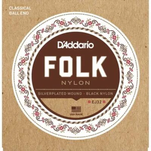 D'Addario Folk Nylon EJ32 Negro Nailon Plateado Nailon Negro Cuerdas Finales - Imagen 1 de 2