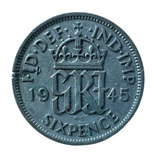1945 United Kingdom 6 Pence (1/40)  Silver  Coin  .500 - Picture 1 of 2
