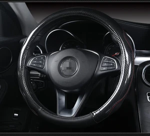 Car Steering Wheel Cover Carbon Fiber Leather Black 15'' for Camry Reiz VITZ - Imagen 1 de 6