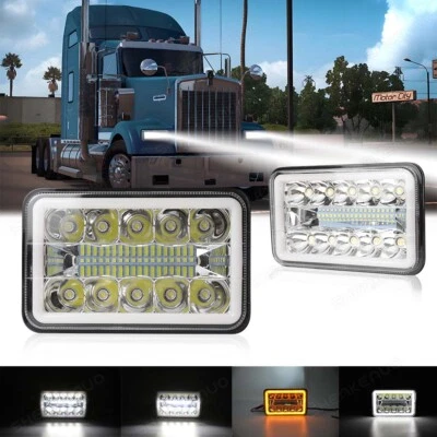 For Kenworth W900 1981-2016 4x6'' LED Headlights - Sealed Beam w/ DRL Hi/Lo Beam Foto 1 de 4