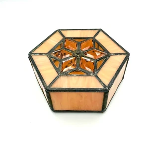 Joyero hexagonal vintage de plomo transparente melocotón interior espejado - Imagen 1 de 8