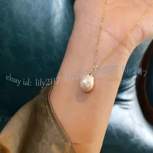 Huge 13-14mm Natural White South Sea Baroque Edison Pearl Pendant Necklace 18" - Picture 1 of 5