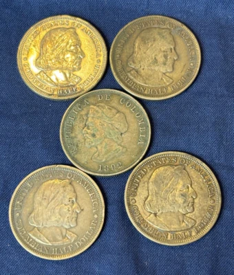 1892 Columbia 50 Centavos & 4-1893 Columbian  Commemorative Half Dollars - Image 1 of 4