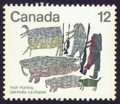 Canada sc#751i Inuit Hunting: Hunter of Old, Fluo. Ink Inscriptions, Mint-NH - Image 1 of 2