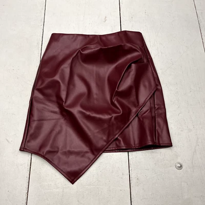 Falda asimétrica con cremallera de cuero sintético rojo borgoña para mujer talla pequeña NUEVA Foto 1 de 4