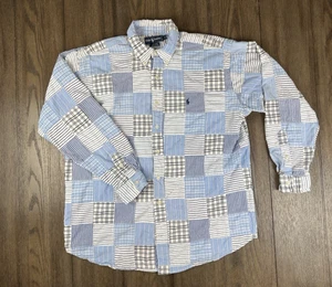 Vintage Ralph Lauren Shirt Men L Blaire Blue Plaid Madras Patchwork Preppy - Picture 1 of 9
