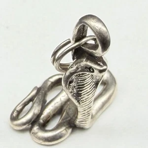 Vintage Sun West Sterling Silver Cobra Snake Charm Pendant 3/4" Drop 1.2g - Picture 1 of 11