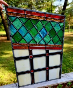 Antique Architecture Salvage Slag & Leaded Glass Panel Multi-Color - Picture 1 of 11