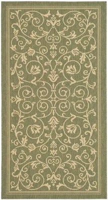 Accent Rug 2x3'7 Olive Natural Scroll Indoor Outdoor Waterproof Easy Clean - Image 1 of 3