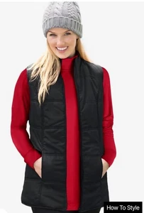 Women's Plus Size Quilted Black Vest with Pockets Size 30/32 - Picture 1 of 4
