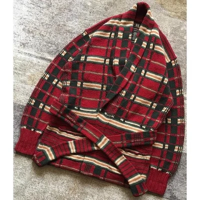 90's RRL Ralph Lauren Hand Knit Plaid Shawl Collar Cardigan size M(US S) USED - Image 1 of 4