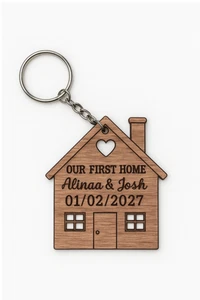 Our First Home Personalised Couples Keyring, House Warming Key Chain, Moving Hou - Picture 1 of 4