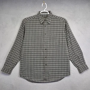 Eddie Bauer Shirt Men M Gray Plaid Preppy Minimalist Office Business Travel Work - Picture 1 of 13