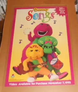 Poster Barney Songs 1995 36x24 Home Video Barney & Friends dinosauro viola RARO - Foto 1 di 2