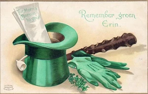 Green Hat Gloves Clover St Pats Postcard - Picture 1 of 2