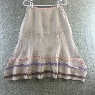 Falda J Jill Mujer 10 Lino Beige Bordado Floral Asimétrico Volantes Informal Foto 1 de 4