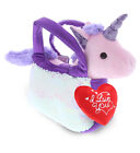DolliBu I LOVE YOU Purple Unicorn Plush Purse Carrier with Red Heart - 9 Inches