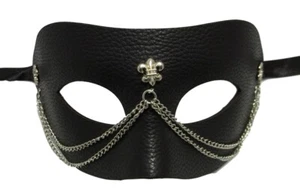 Schwarze Leder Metallketten Fleur de Lis Maskerade Halloween Abschlussball Maske - Bild 1 von 3