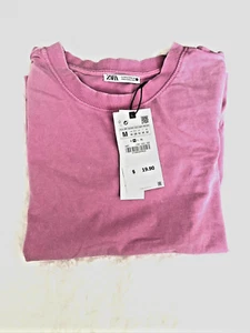 Camiseta Zara Estilo Blanqueado Acantillada Talla M Rosa Mangas Cortas - Imagen 1 de 5
