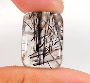 16.Ct 100%NATURAL BLACK RUTILE QUARTZ RADIANT CABOCHON GEMSTONE 19x14x6MM DA=184 - Picture 1 of 5