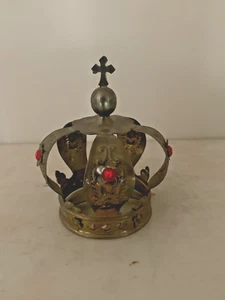 Vintage Gold /Brass Metal Spanish colonial bejeweled Diadem / Crown for Santos, - Picture 1 of 9