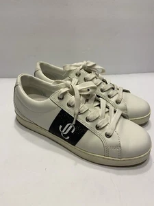 Jimmy Choo White Leather Womens Size 36.5 Designer Sneakers Logo - Picture 1 of 14
