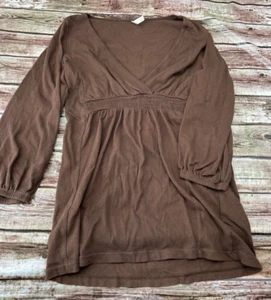Old Navy Women's Brown V-Neck Top Shirt With 3/4 Elastic Cuff Sleeve Size Medium - Picture 1 of 3