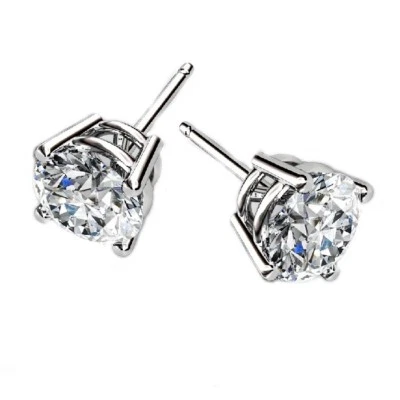 Orecchini  Argento 925 Rodio,Punto Luce Lobo, Brillantino 3/4/5/6 mm, Uomo Donna - Immagine 1 di 3