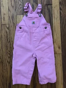 Carhartt Baby Girls Bib Overalls Size 12Months Adjustable Strap Logo Patch Pink - Picture 1 of 5