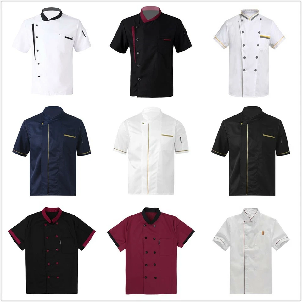 Chef Jacket Chef Coat Men Chef Works Double-breasted White Short Sleeve Uniform - Image 1 of 1