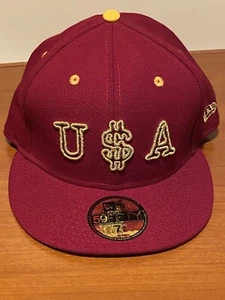 Brandneu Bogart Burgunderrot U$A Gold Stickerei 7 3/8 New Era 59Fifty eng anliegende Mütze - Bild 1 von 10