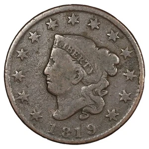 USA - 1 One cent 1819 cuivre "Coronet / Matron" petite date Philadelphie KM.45.1 - Imagen 1 de 2