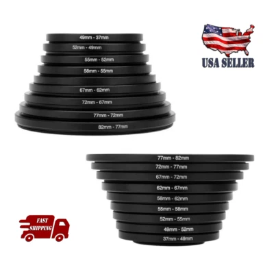 18 peças filtro de lente de câmera step up down anel adaptador conjunto 37-82mm para câmera DSLR - Imagem 1 de 4