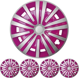 Wheel trim set "Spinel" 15 INCH in Silver / Pink 4x PREMIUM DESIGN Hubcaps - Picture 1 of 2