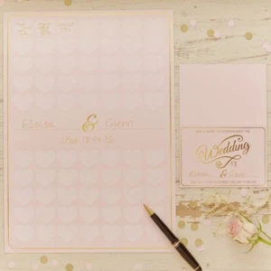Alternative Wedding GUEST BOOK Poster Pink & Gold Hearts Pastel Perfection - Picture 1 of 2