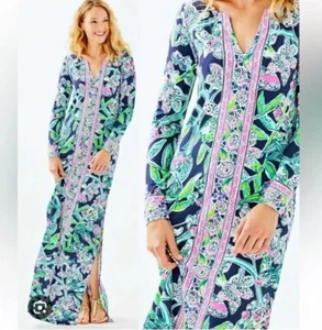 Lilly Pulitzer FAYE Bright Navy Sway This Way UPF 50+ Fisch Maxikleid 2XS - Bild 1 von 9