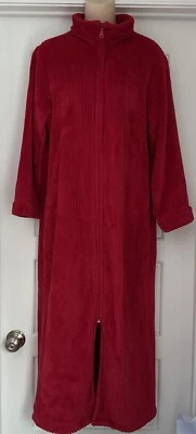 Cabernet Sleepwear Cherry Red Full Length Zippered Robe Sz Small Velour Ribbed - Image 1 of 4