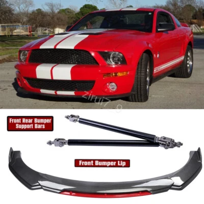 For 07-21 Ford Mustang Shelby Carbon Front Bumper Chin Lip Spoiler + Strut Rod - Image 1 of 4