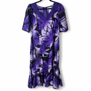 T&L Muumuu Factory donna vintage manica 1/2 metà polpaccio Muumuu viola nero - taglia 14 - Foto 1 di 6
