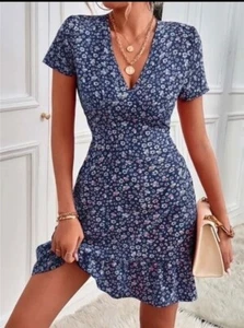 Basic casual Dresses Summer Short Boho Womens V neck Floral Print SIZE SMALL  - Picture 1 of 1