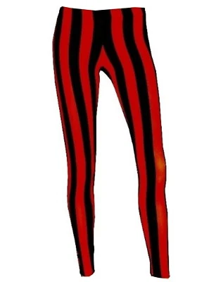 Neuf Rouge et Noir Rayures à Leggings Funky Gothique Punk Déguisement Halloween - Photo 1/3