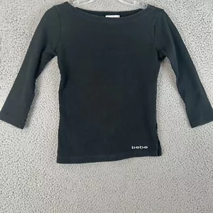 Vintage Black Bebe logo Ribbed Long Sleeve Size Medium USA MAde - Picture 1 of 4